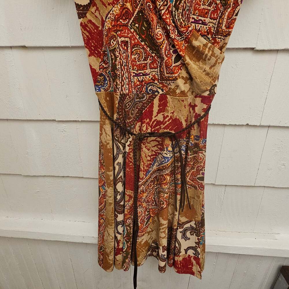 Lauren Ralph Lauren Paisley Faux Wrap Belted Dress Petite Medium - Picture 2 of 6